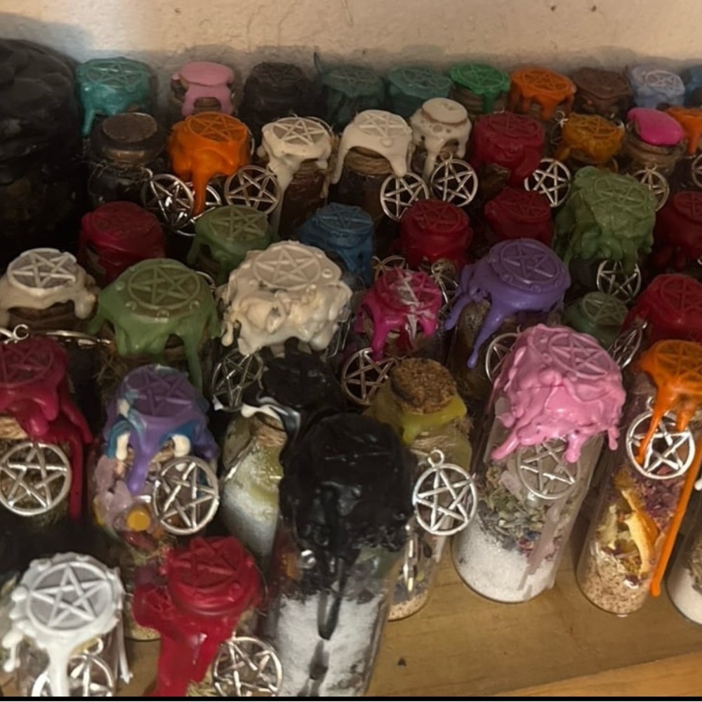 Colorful Glass Art Bottles with Pentacle Seals